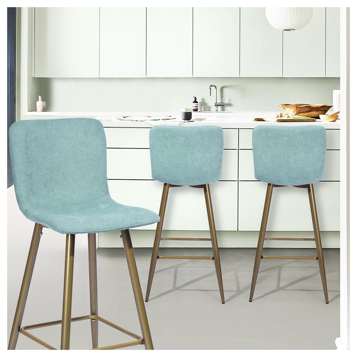 NOVAHUS - Set x 2 Bancos de Bar Citrino Turquesa