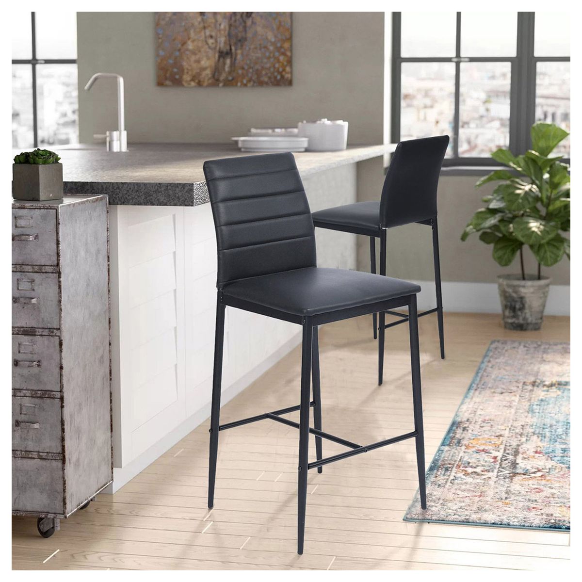 NOVAHUS - Set x 2 Bancos de Bar Boston Negro