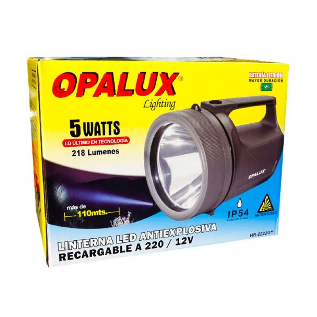 OPALUX - Linterna Antiexplosiva Recargable 5W HB-2222GY OPALUX