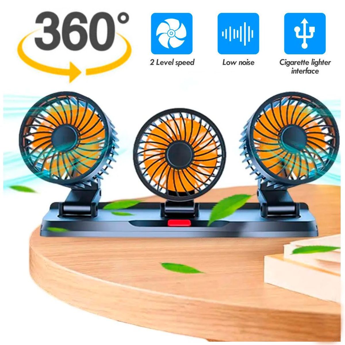 GENERICO - Ventilador Para Auto Triple Cabezal Auto 360 Portatil Ligero