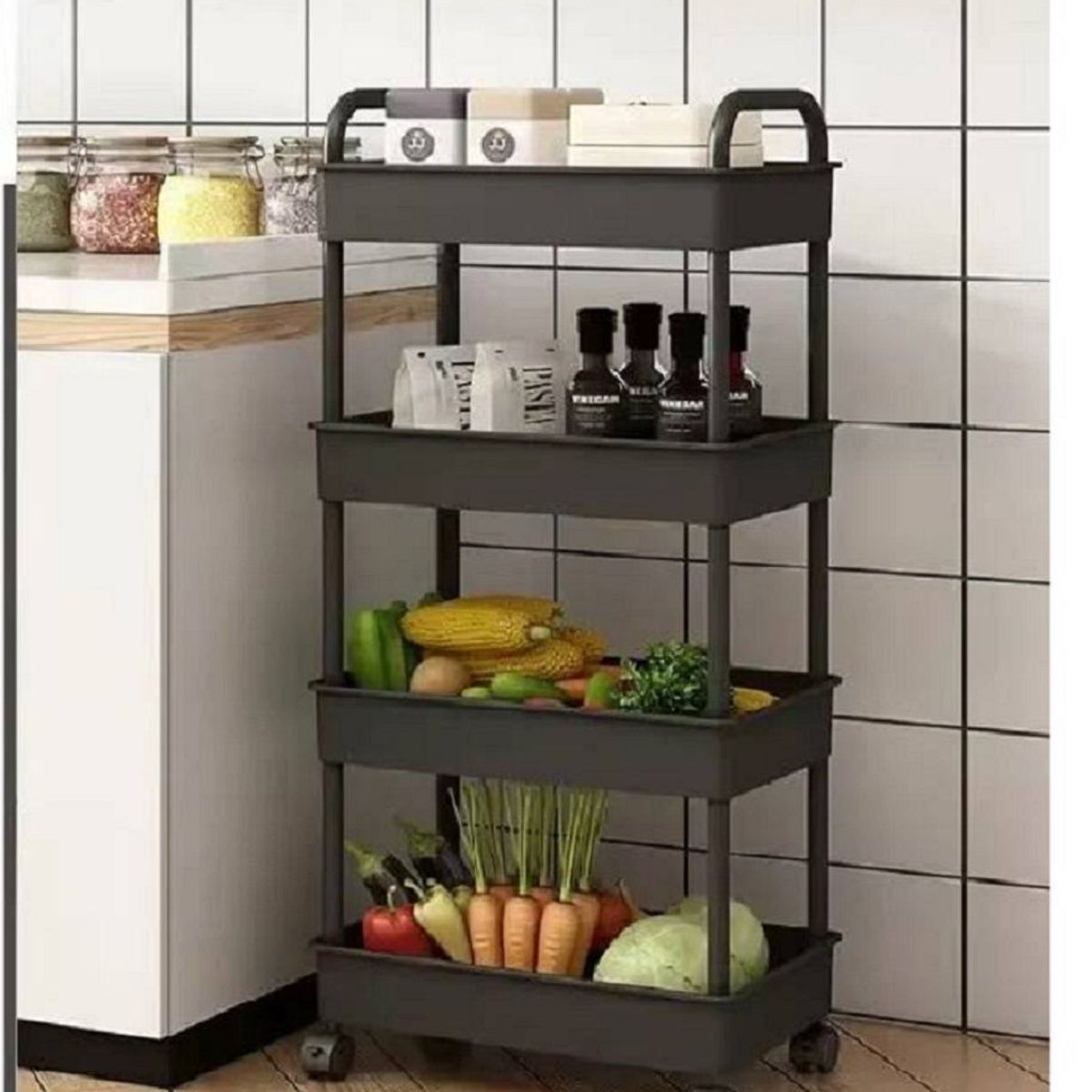 GENERICO - Carrito Organizador Multiusos 4 Niveles con Ruedas -Negro