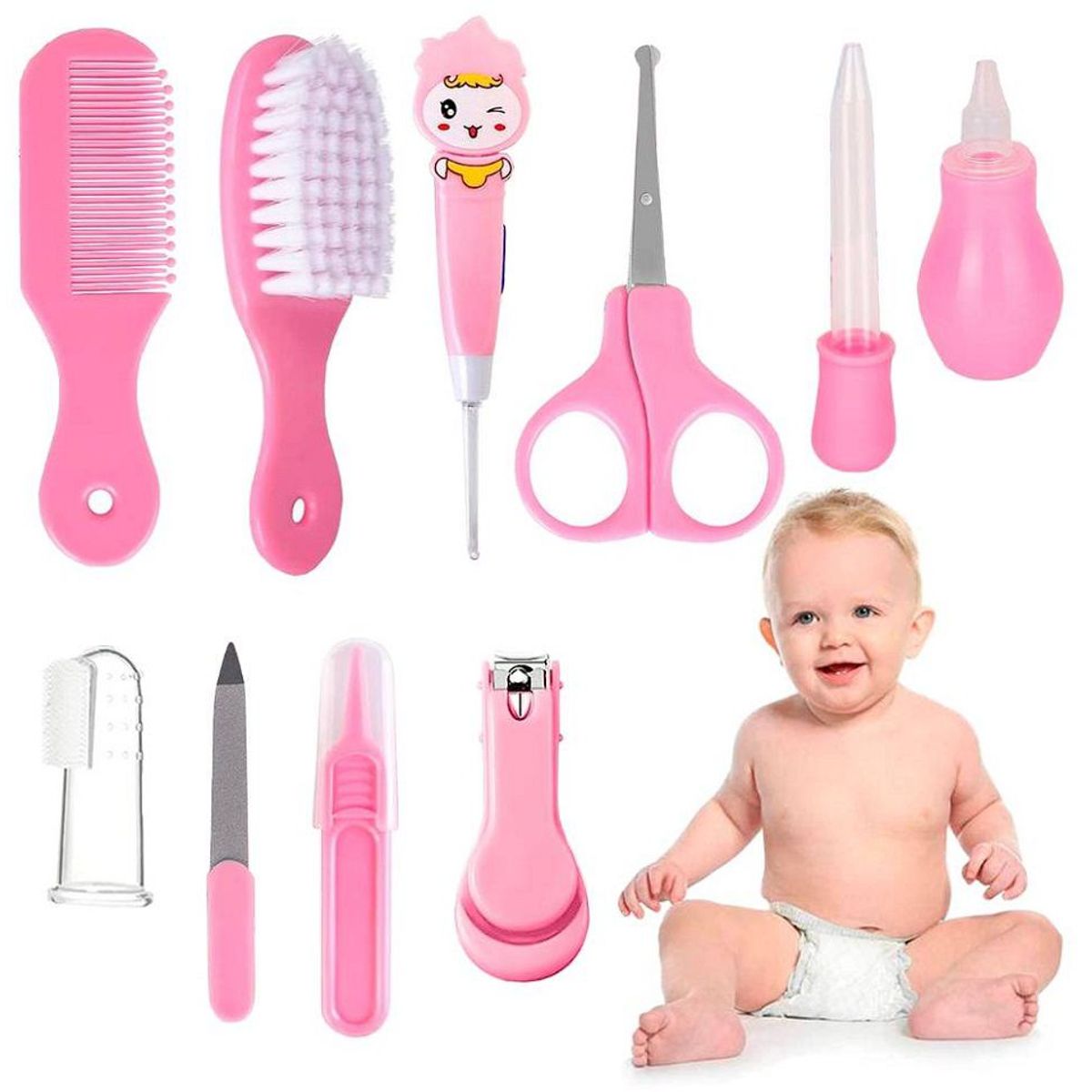 GENERICO - Set Baby Care Higiene para Bebes Cortauñas 10 Piezas Rosado
