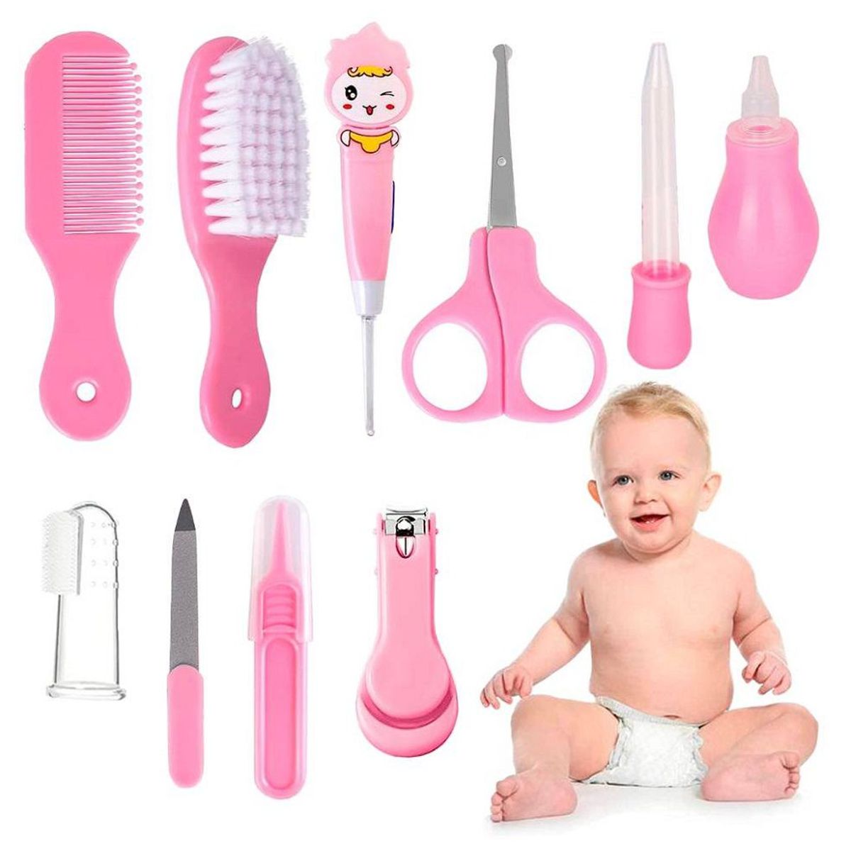 GENERICO - Set Baby Care Higiene para Bebes Cortauñas 10 Piezas Rosado