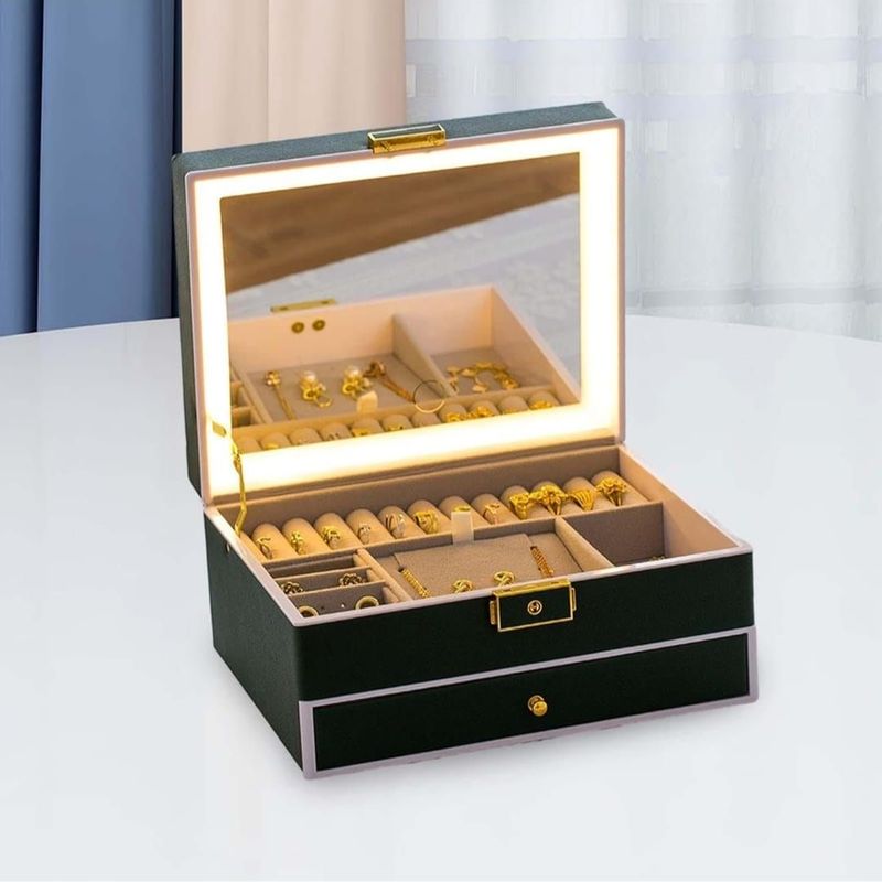 GENERICO - Joyero Caja Organizadora Portátil de Joyas 2 Niveles c/ luz led