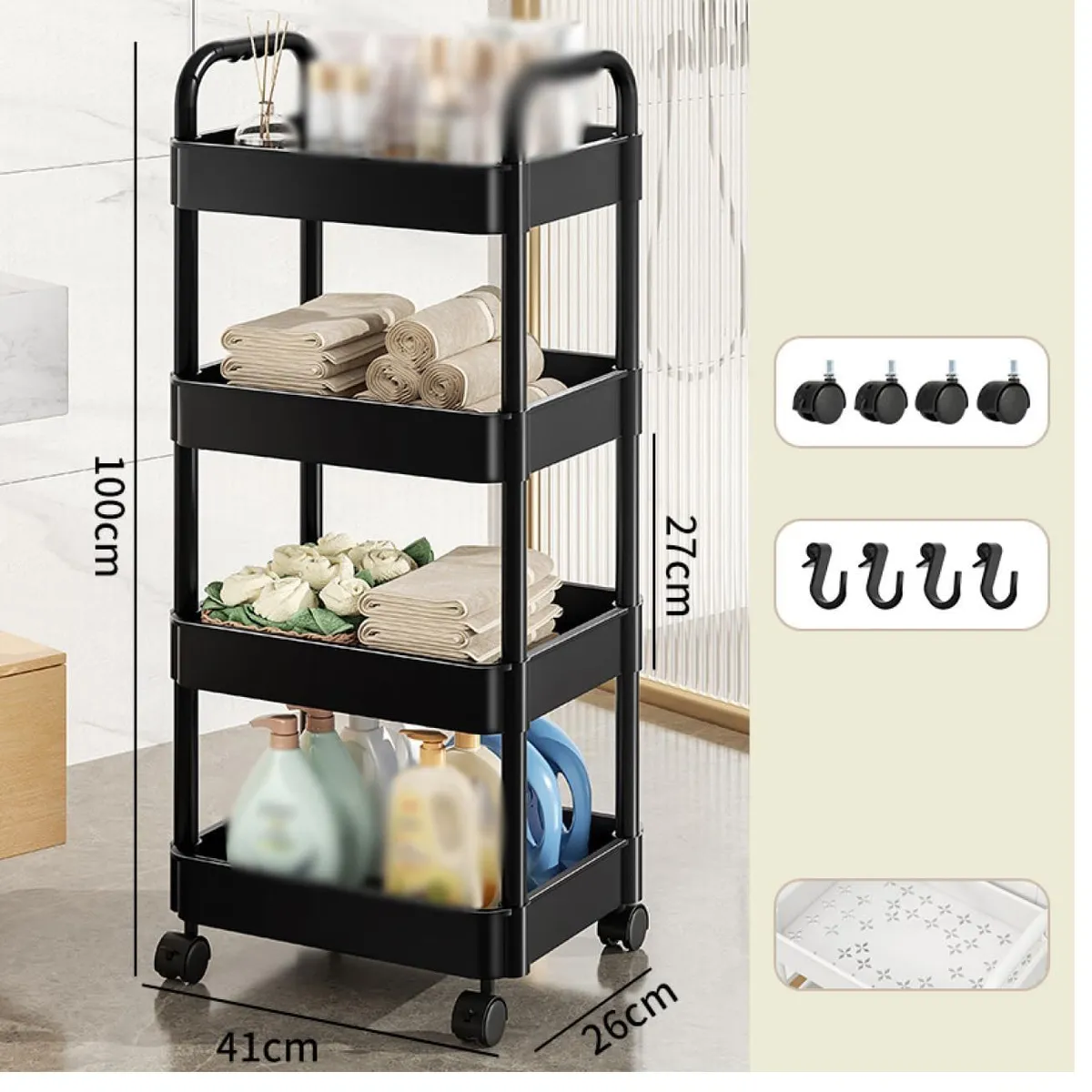 GENERICO - Estante Organizador Multiuso De 4 Niveles Con Asas y Ruedas