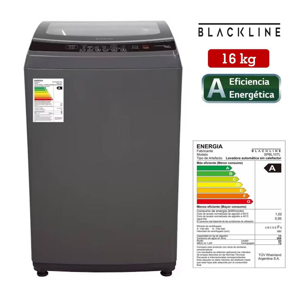 BLACKLINE - Lavadora BLACKLINE SPBL16TL Carga Superior 16Kg Gris