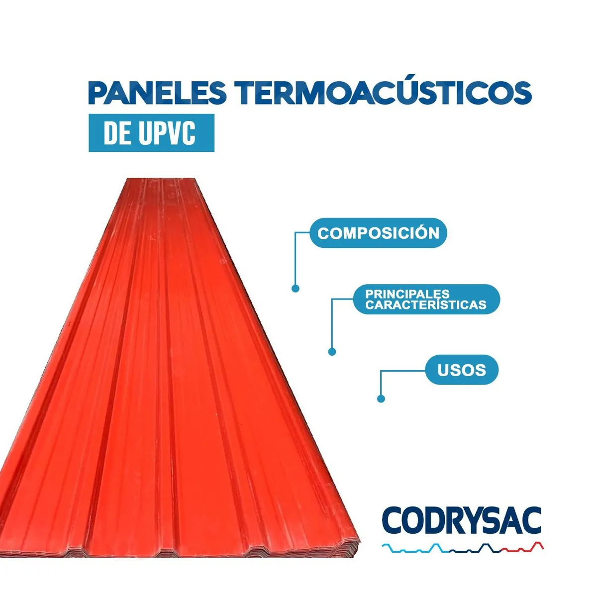 CODRYSAC - Techo termoacústico UPVC 1.05 x 3.6m x 1.5mm Rojo CODRYSAC