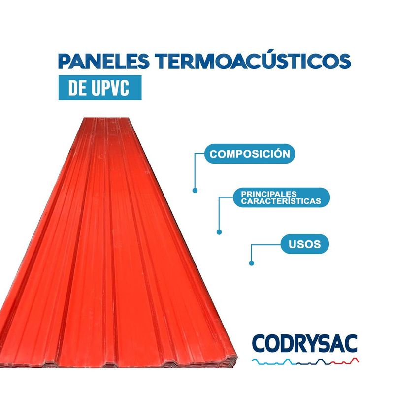 CODRYSAC - Techo termoacústico UPVC 1.05 x 3.6m x 1.5mm Rojo CODRYSAC