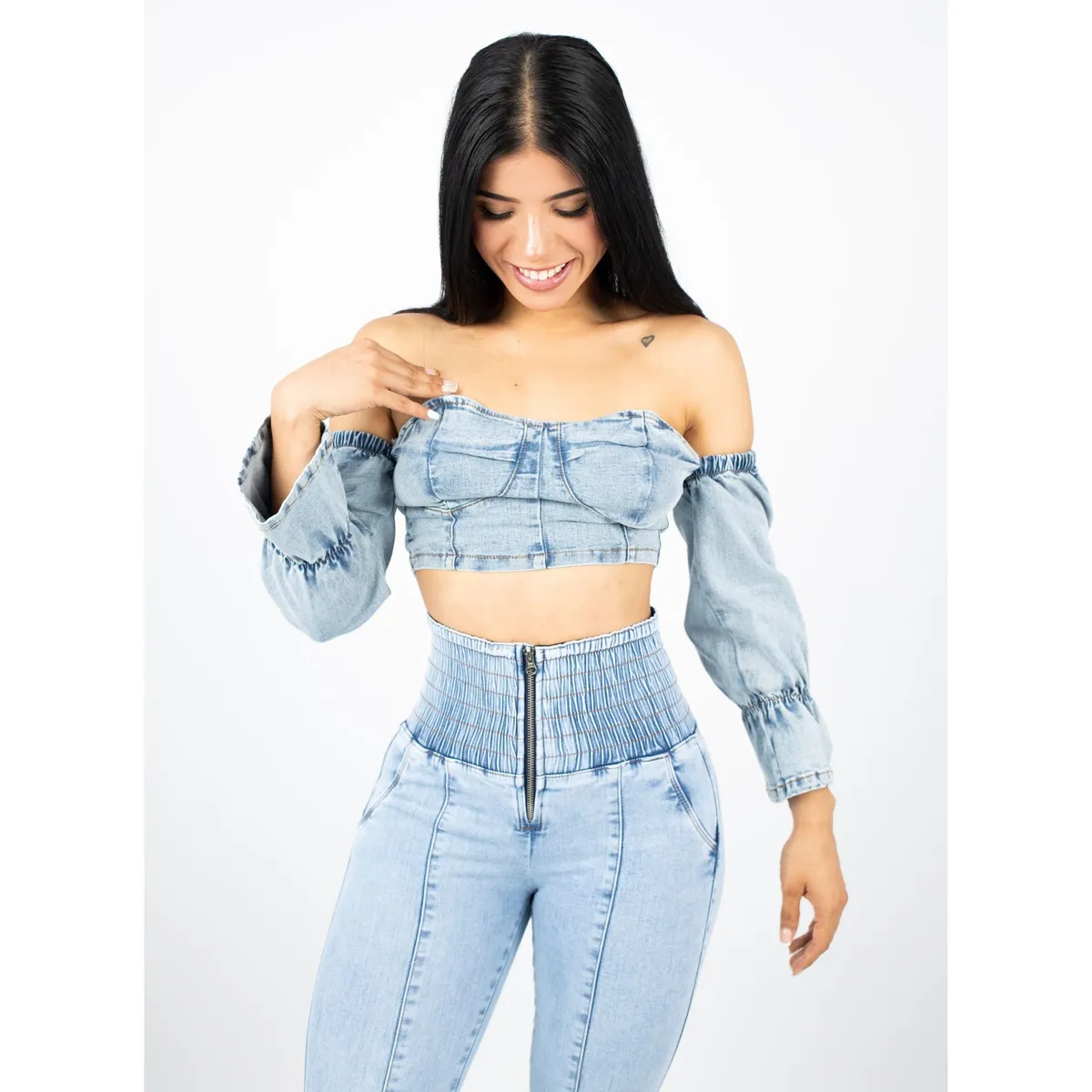 BENCUS JEANS - Top Corto Jean Mangas Mujer