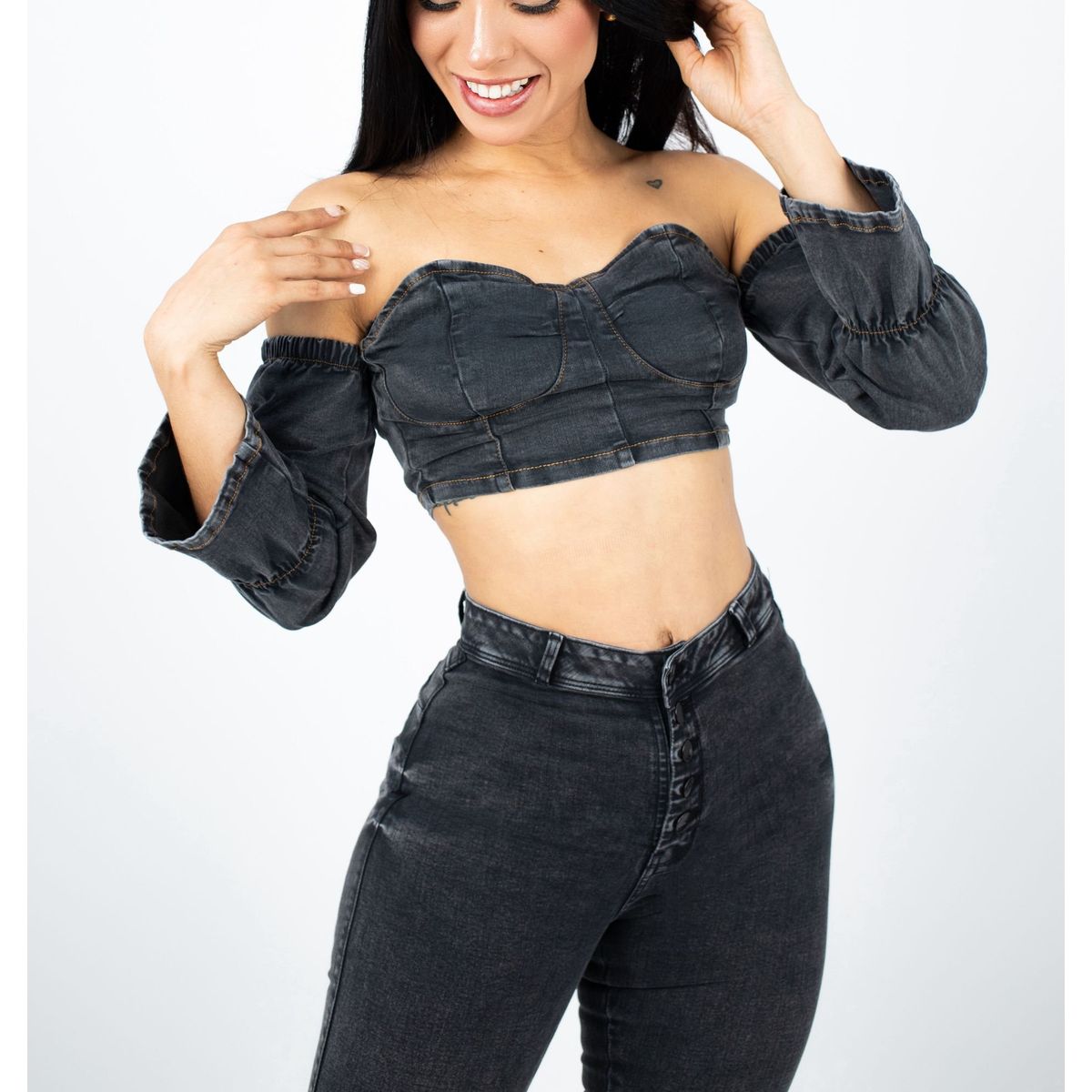 BENCUS JEANS - Top Corto Jean Mangas Mujer