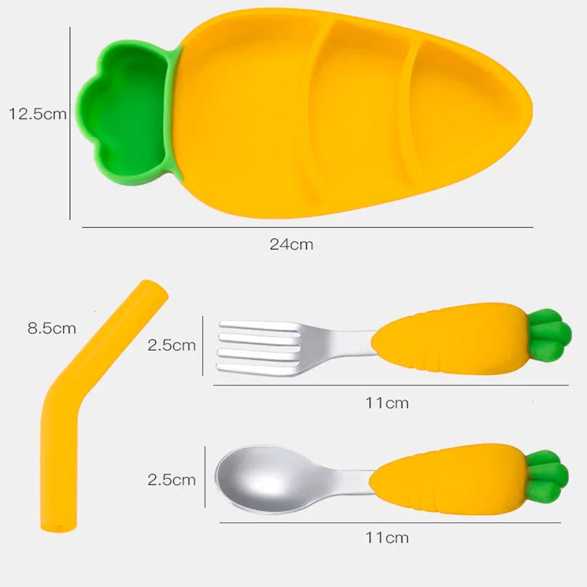 GENERICO - Set plato zanahoria amarillo con cubiertos para bebe