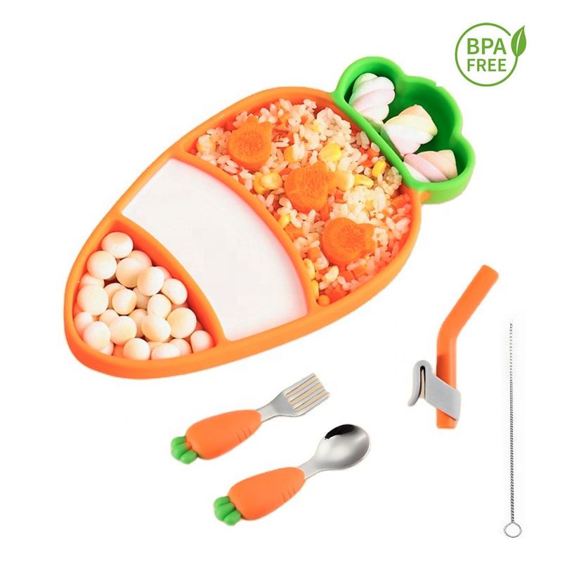 GENERICO - Set plato zanahoria con cubiertos naranja para bebe