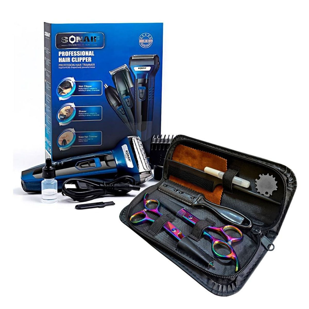 SONAR - Kit de Tijeras para el Cabello + Afeitadora Sonar 3 en 1
