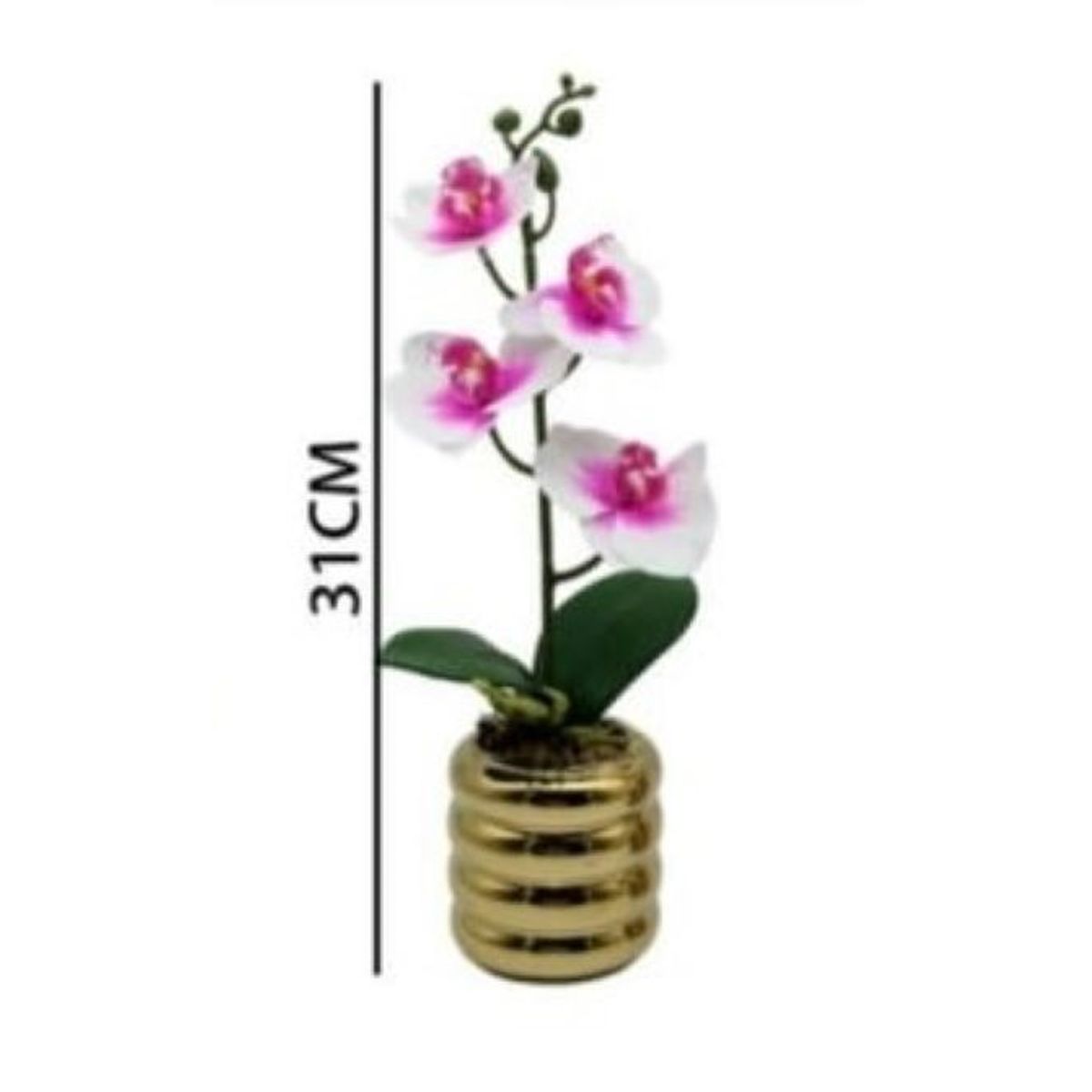 GENERICO - Orquídea Blanca c Rosado con Base Dorada