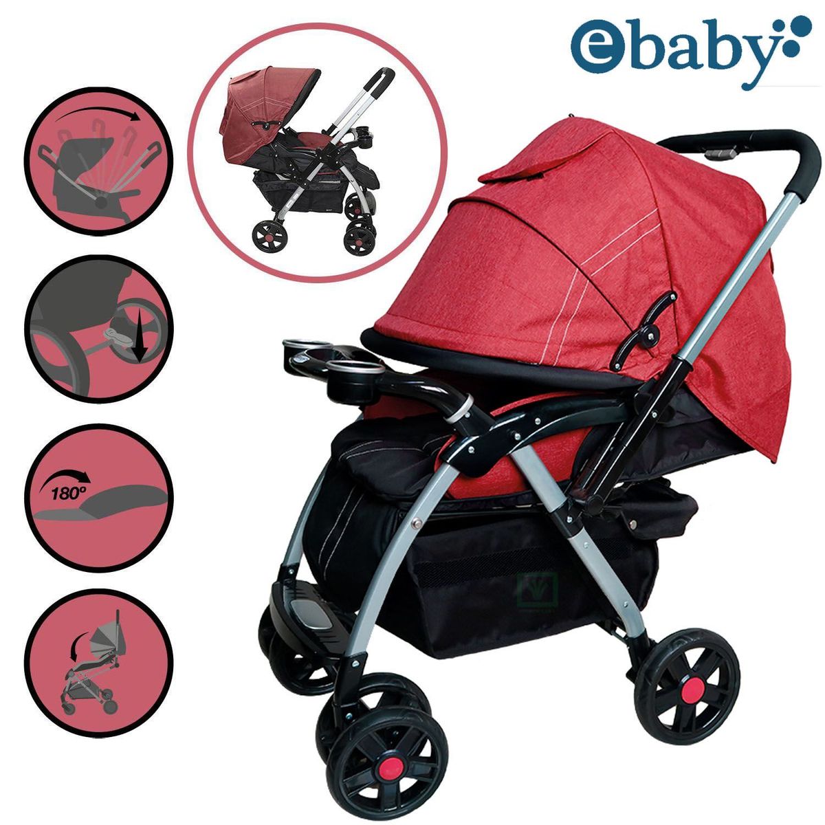 EBABY - Coche Cuna Ebaby «ROSSI» Rojo