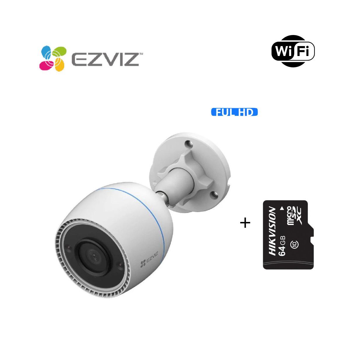 EZVIZ - Cámara de seguridad inteligente para exteriores H3C 2MP FullHD Ezviz + SD 64 GB