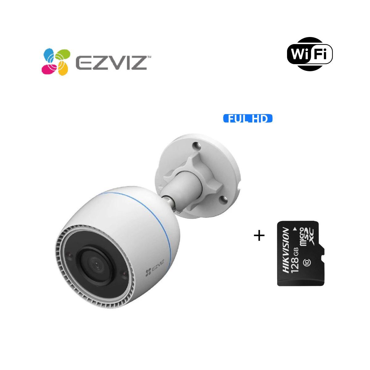 EZVIZ - Cámara de seguridad inteligente para exteriores H3C 2MP FullHD Ezviz + SD 128 GB