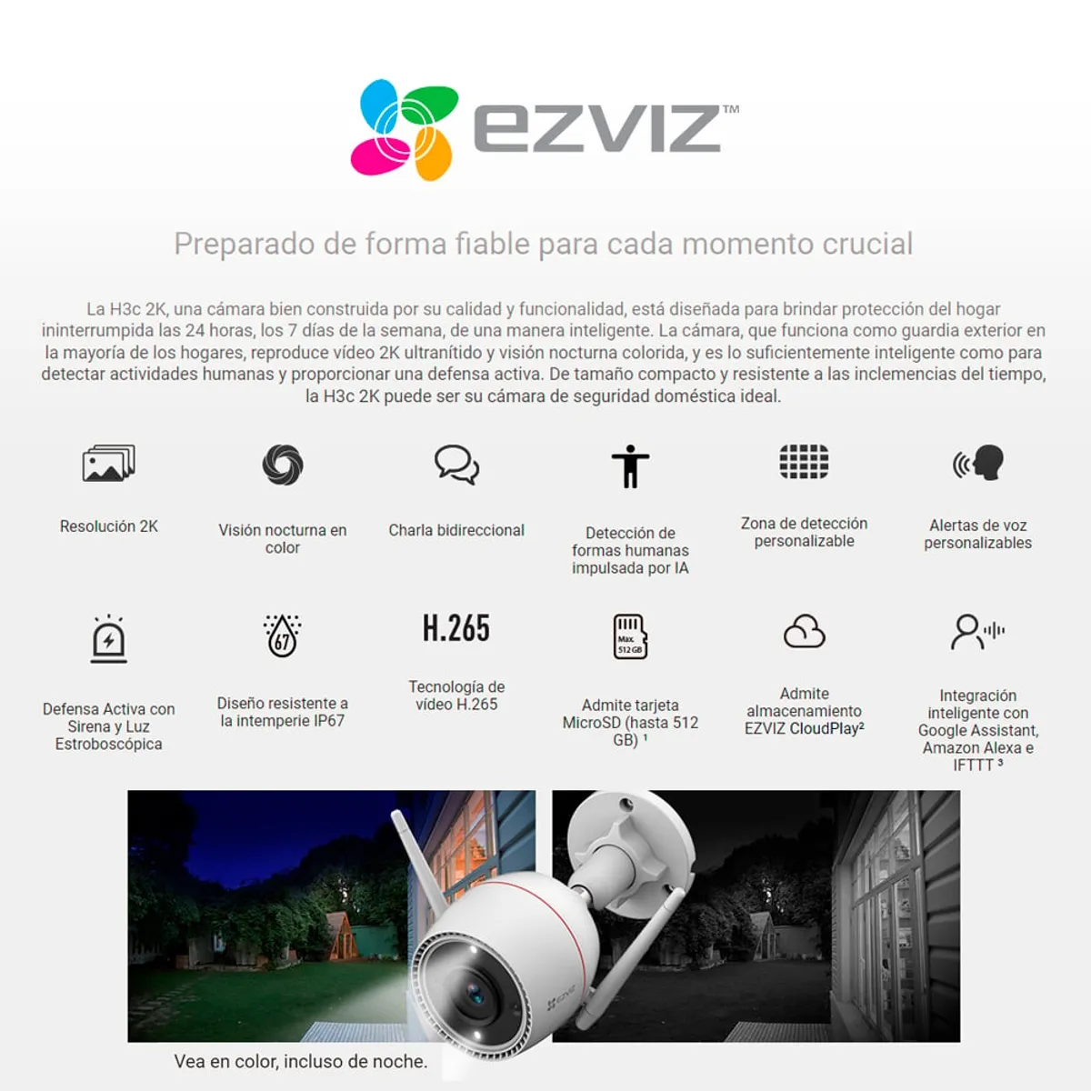 EZVIZ - Cámara De Seguridad Inteligente Para Exteriores H3C 2K Ezviz + SD 128 GB