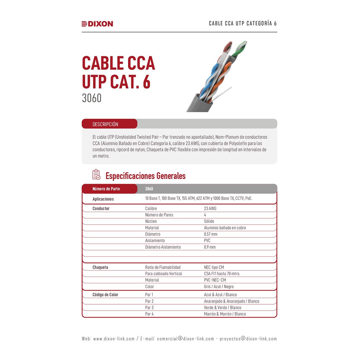 DIXON - Rollo Cable Utp Cat. 6 dixon x caja Serie 3060 Interior 305m