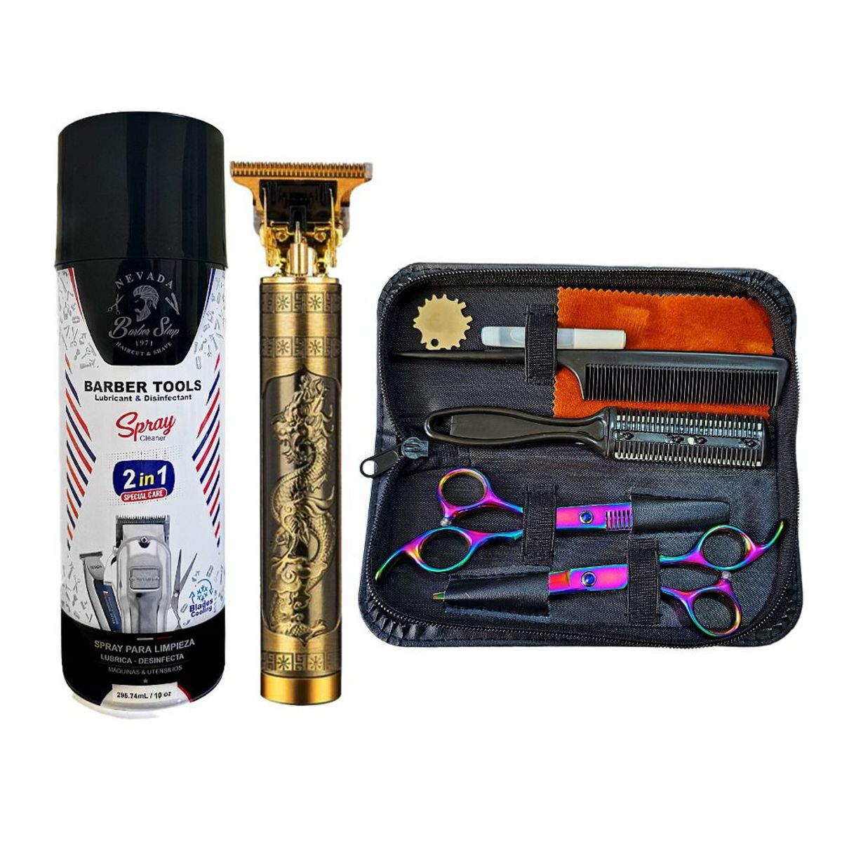 GENERICO - Kit de Tijeras + Afeitadora Hair Clipper + Spray Lubricante