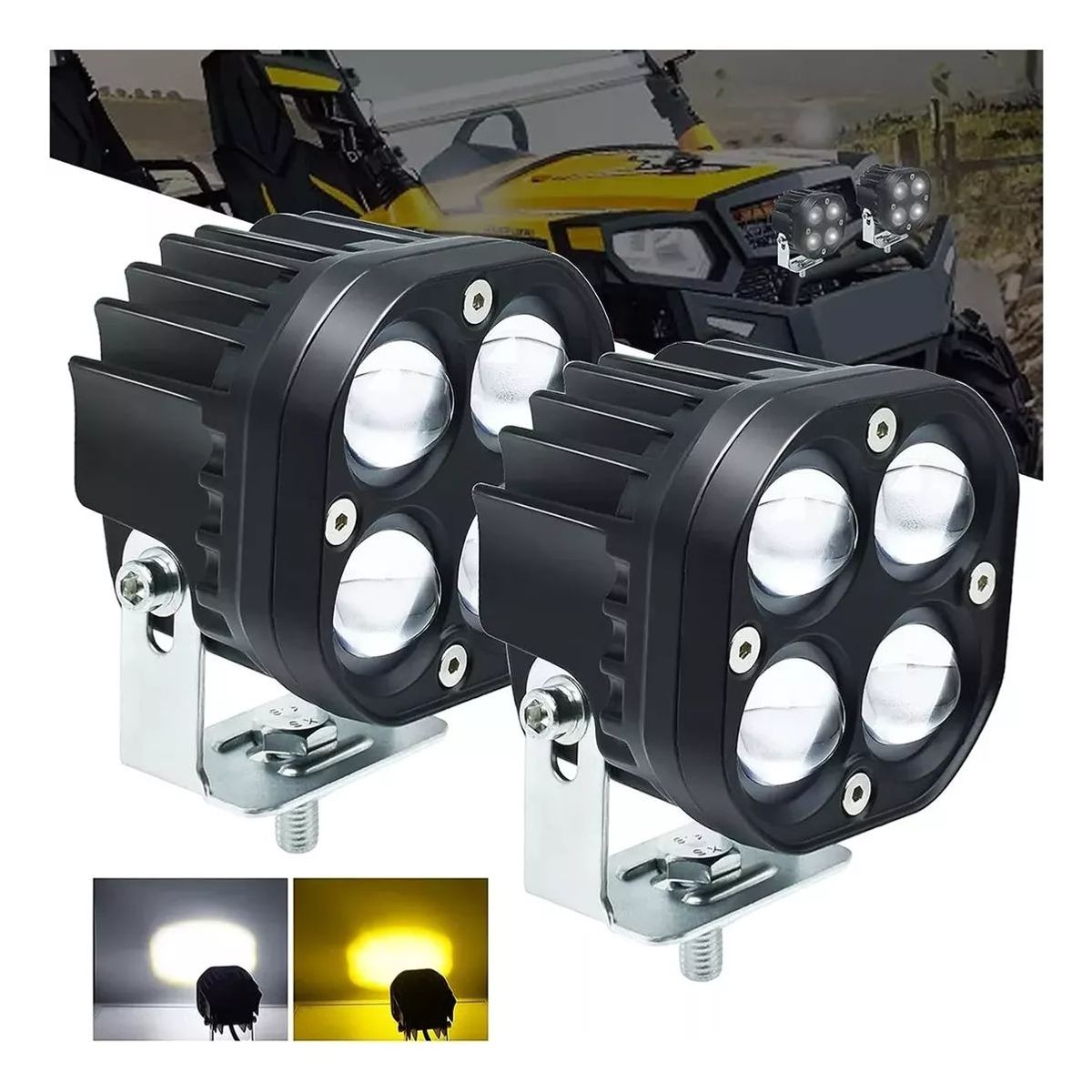 GENERICO - Par Faros De Lupa Led Luz Doble Color Para Moto Auto 120w