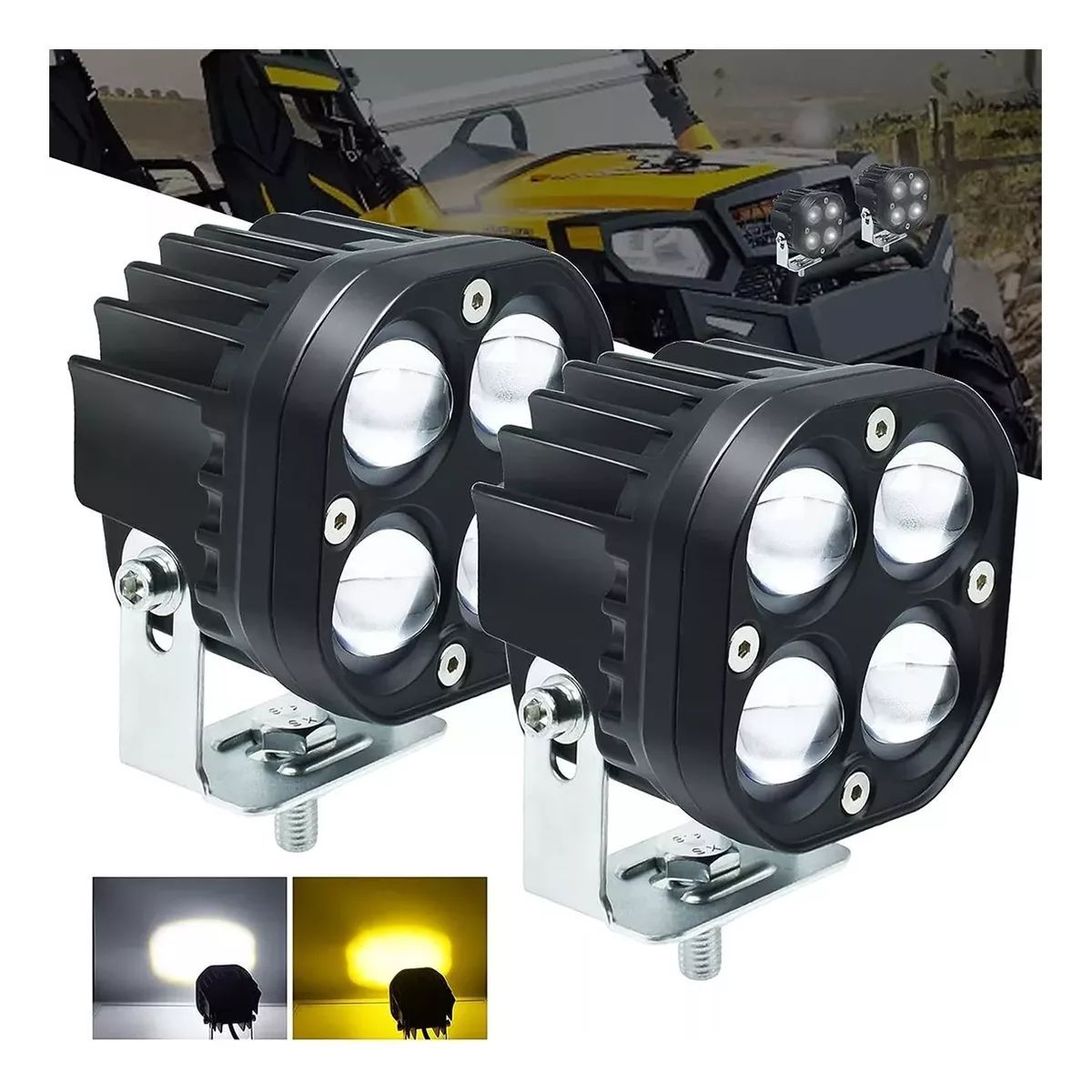 GENERICO - Par Faros De Lupa Led Luz Doble Color Para Moto Auto 120w