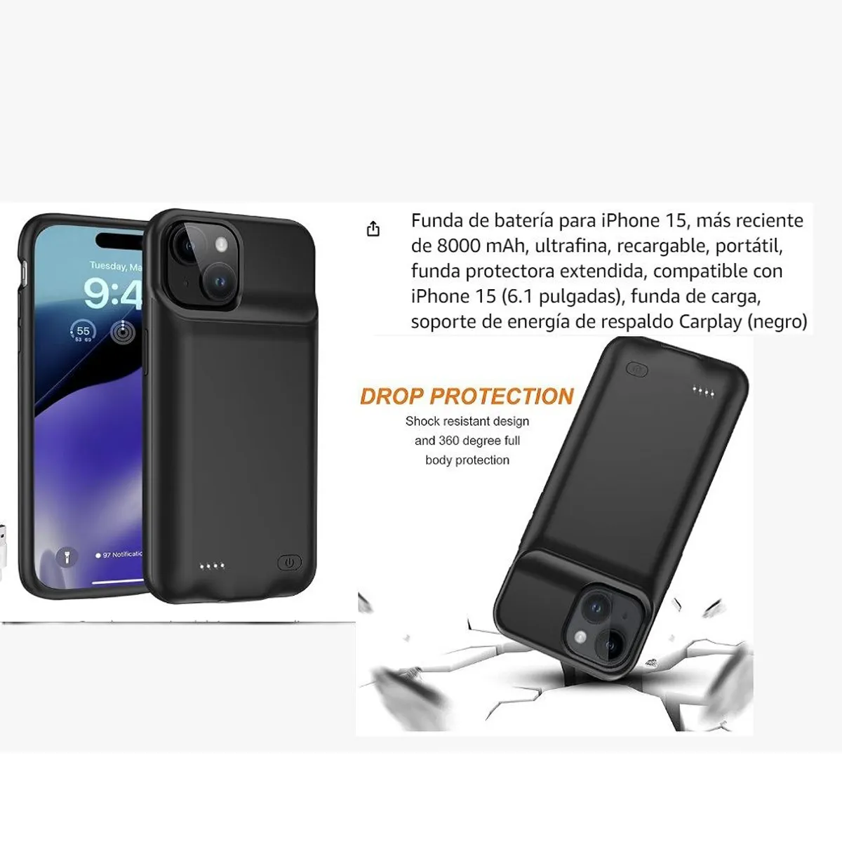 OTTOWARE - CASE CON BATERÍA PARA IPHONE 15 6.1 PULGADAS