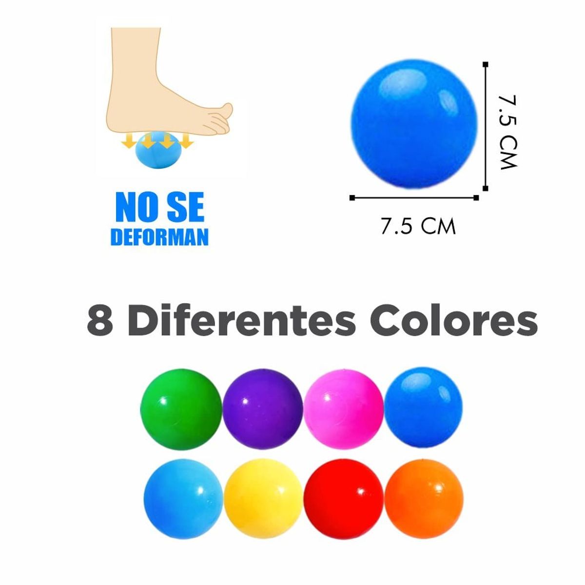 NACIONAL - 100 Pelotas Multicolor de 7.5 cm A Prueba de Aplastamiento