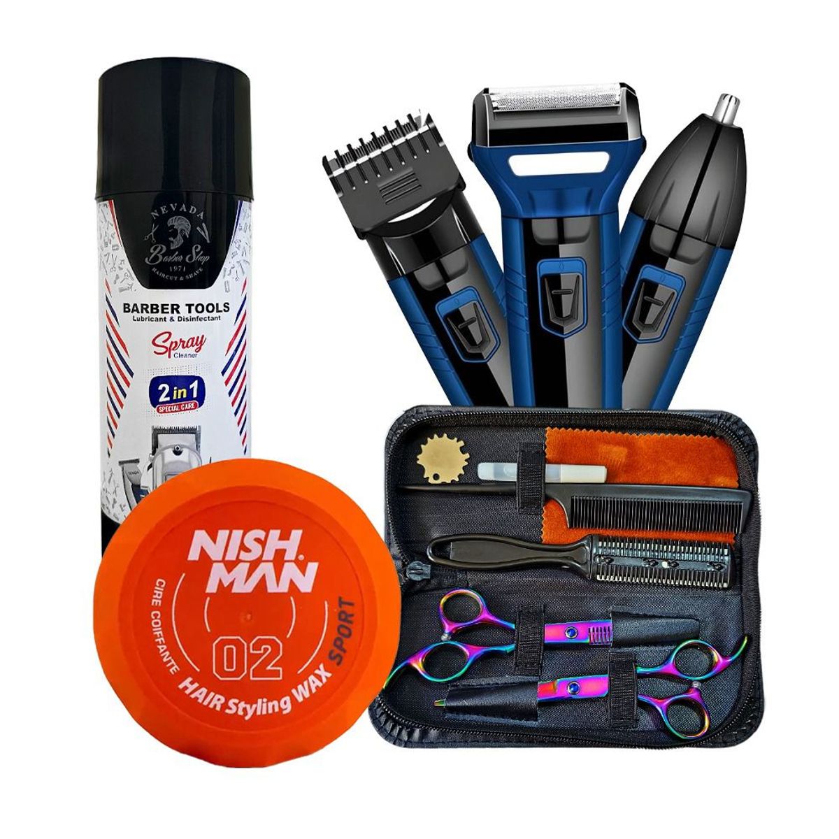 SONAR - Kit de Tijeras + Afeitadora Sonar + Spray Lubricante + Cera Nishman