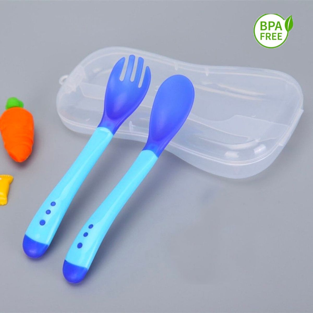 GENERICO - Pack Cubiertos Azul Sensorial de Silicona de bebe