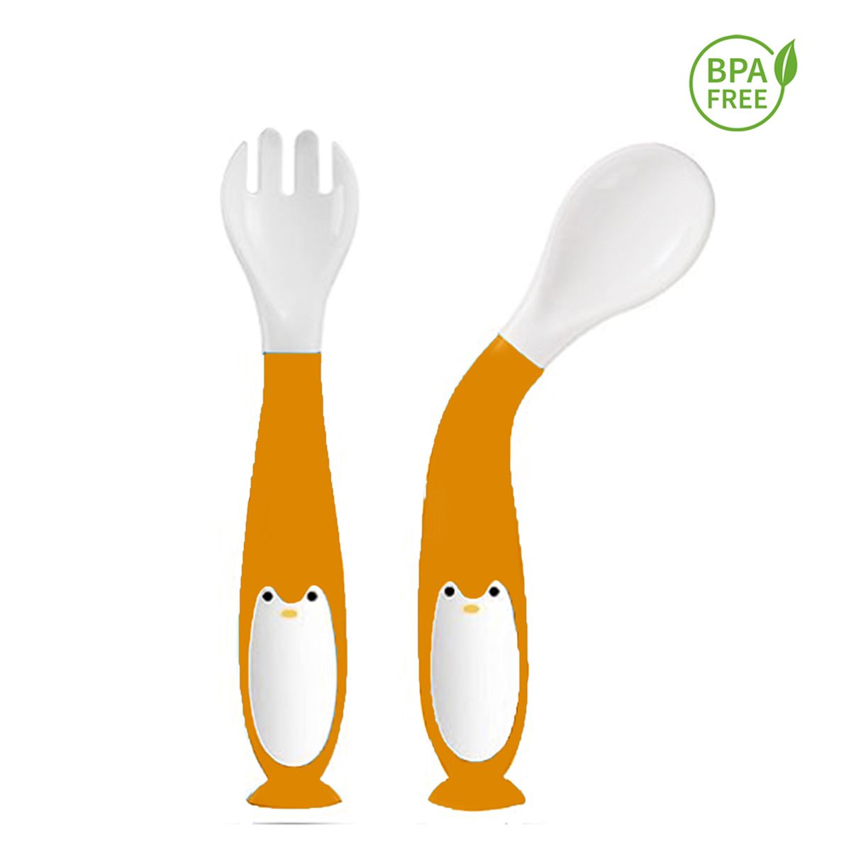 GENERICO - Pack cubiertos de flexible pingüino naranja para bebe