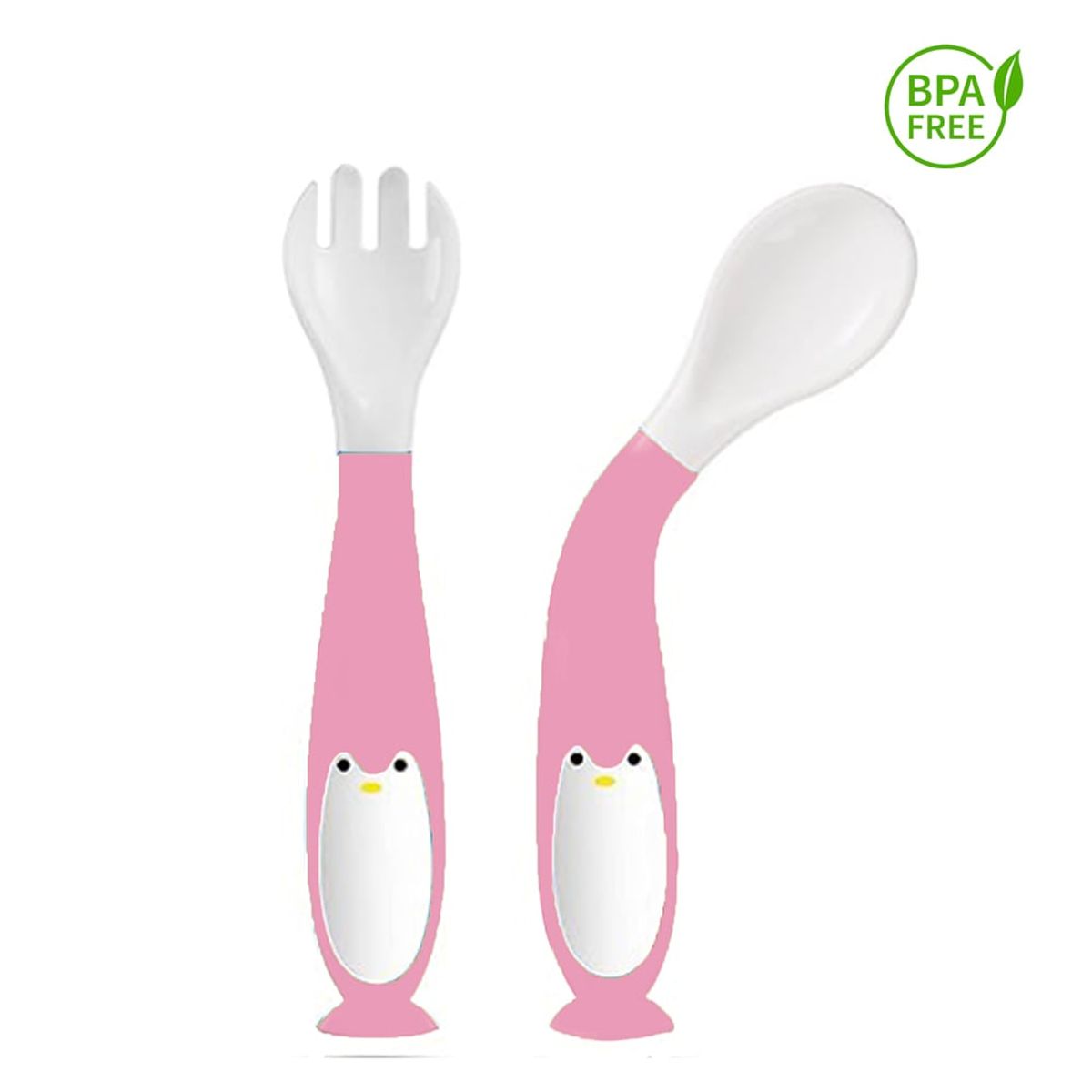 GENERICO - Pack cubiertos de flexible pingüino rosado para bebe