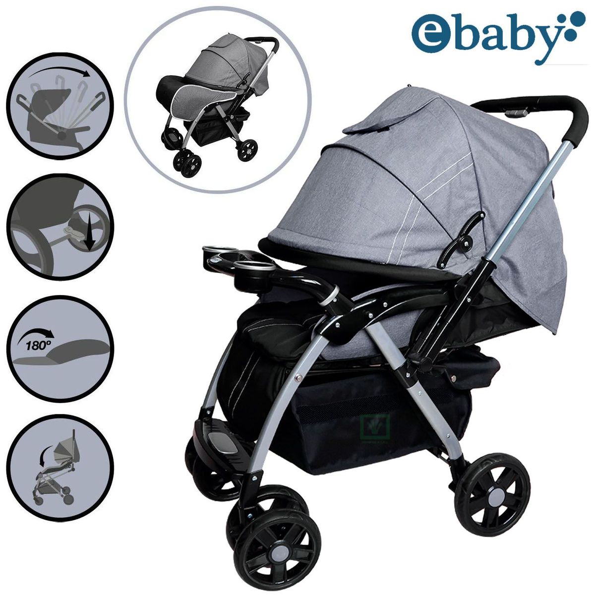 EBABY - Coche Cuna Ebaby «ROSSI» Gris