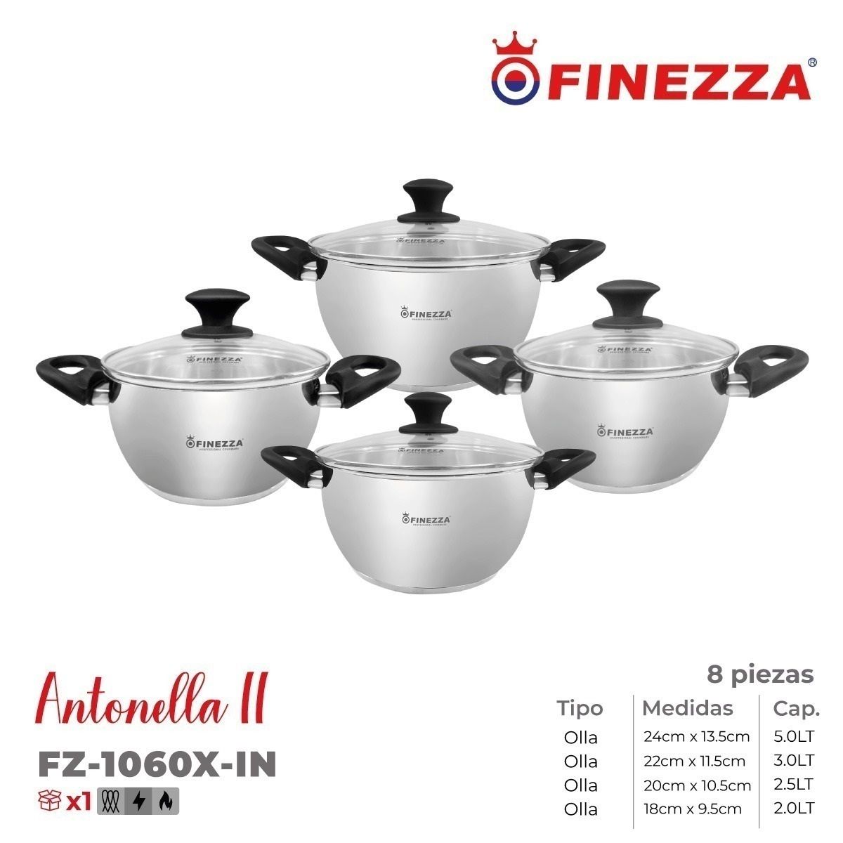 FINEZZA - SET DE OLLAS ACERO ANTONELLA INOXIDABLE FZ-1060X-IN