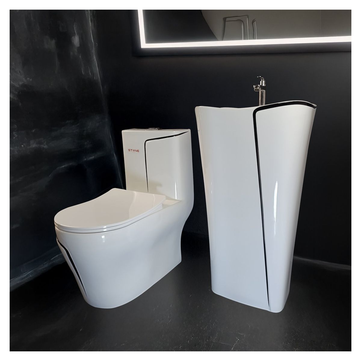 STONE - COMBO INODORO  MINIMALISTA HANK REDONDO LAVADERO GAIL BLANCO/NEGRO