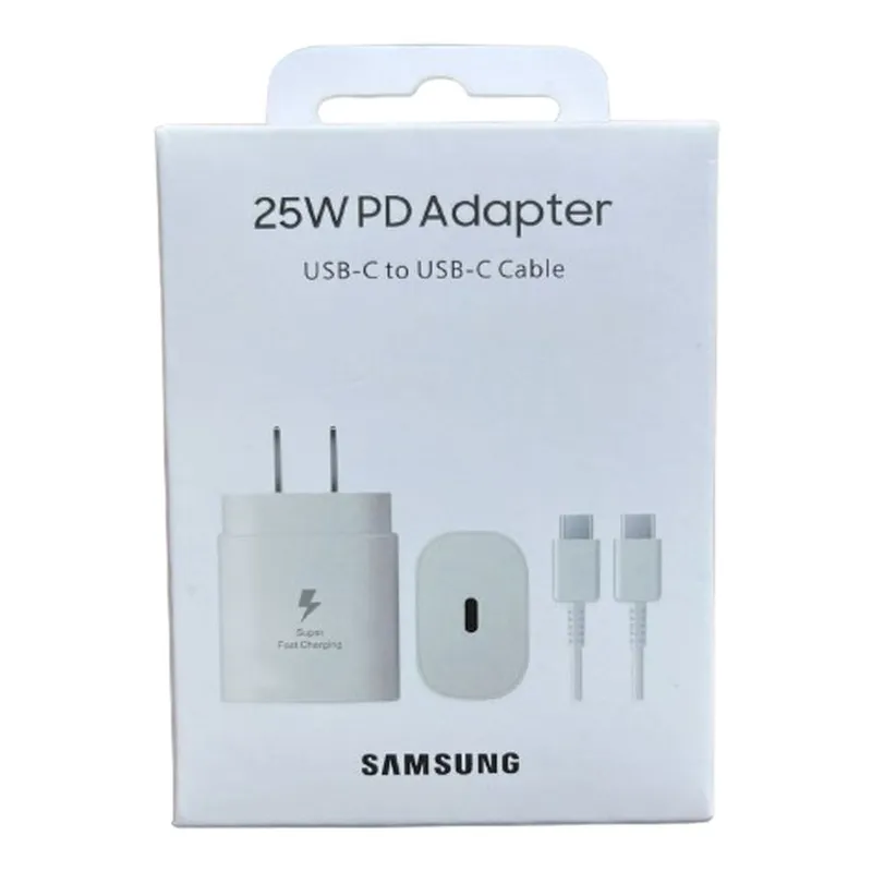SAMSUNG - Cargador Adaptador Samsung 25W Cubo + Cable Usb C A C - Blanco