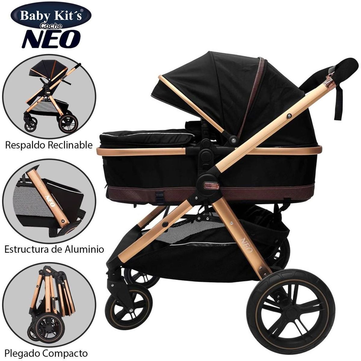 BABY KITS - Coche Cuna Moises De Lujo «NEO» Negro