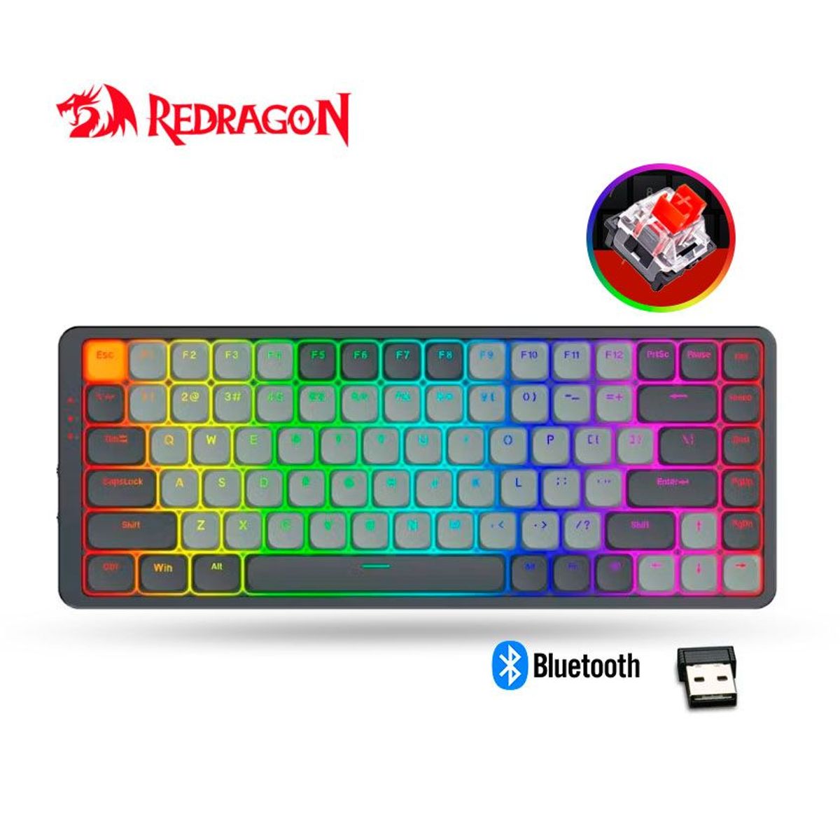 REDRAGON - Teclado Redragon Azure K652GG RGB-PRO USB-C Bluetooth WinMac Inglés