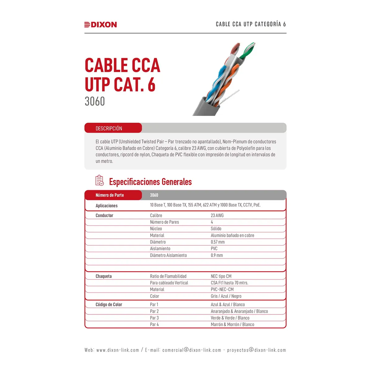 DIXON - Rollo Cable Utp x caja Cat. 6 dixon Serie 3060 Interior 305m