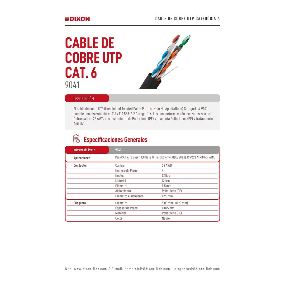 DIXON - Rollo Cable Utp x caja Cat. 6 dixon Serie 9041 Exterior 305m