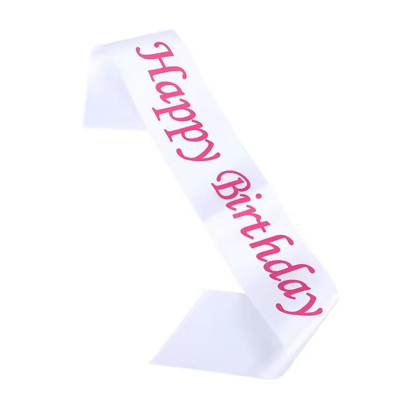 GENERICO - Banda cumpleaños Happy birthday blanco con fucsia