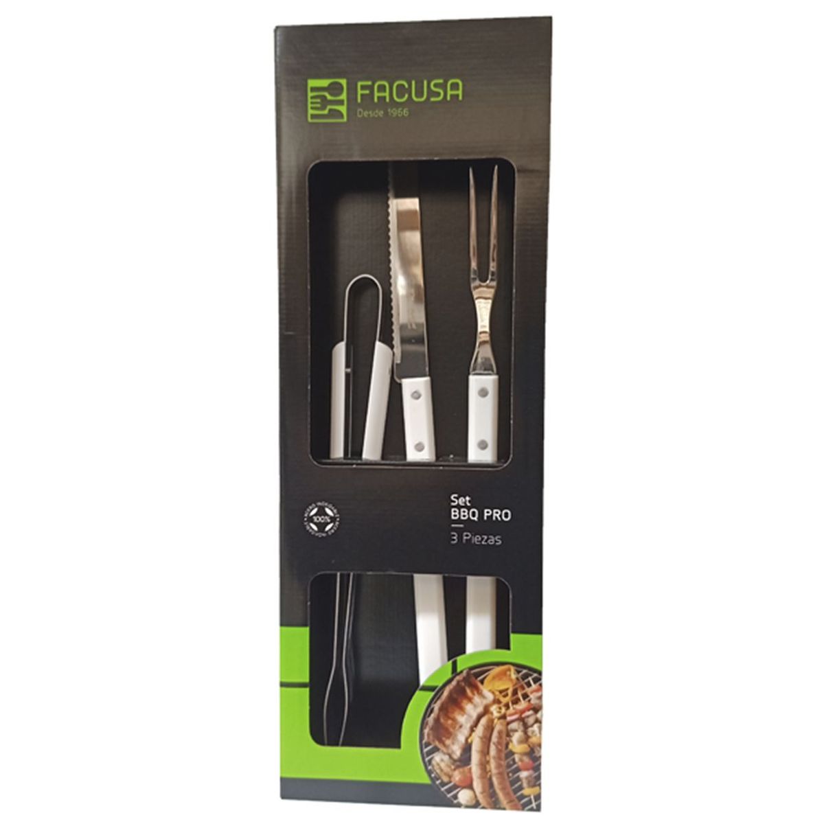FACUSA - Set de 03 Utensilios BBQ Profesional Premium