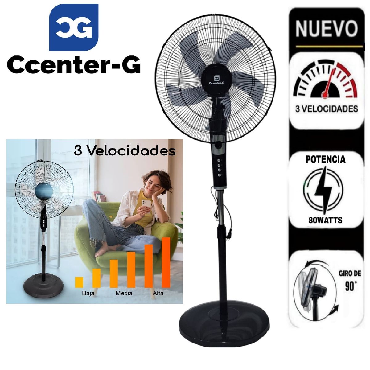 GENERICO - Ventilador 18" Pulgadas Silencioso 80 Wats con Temporizador