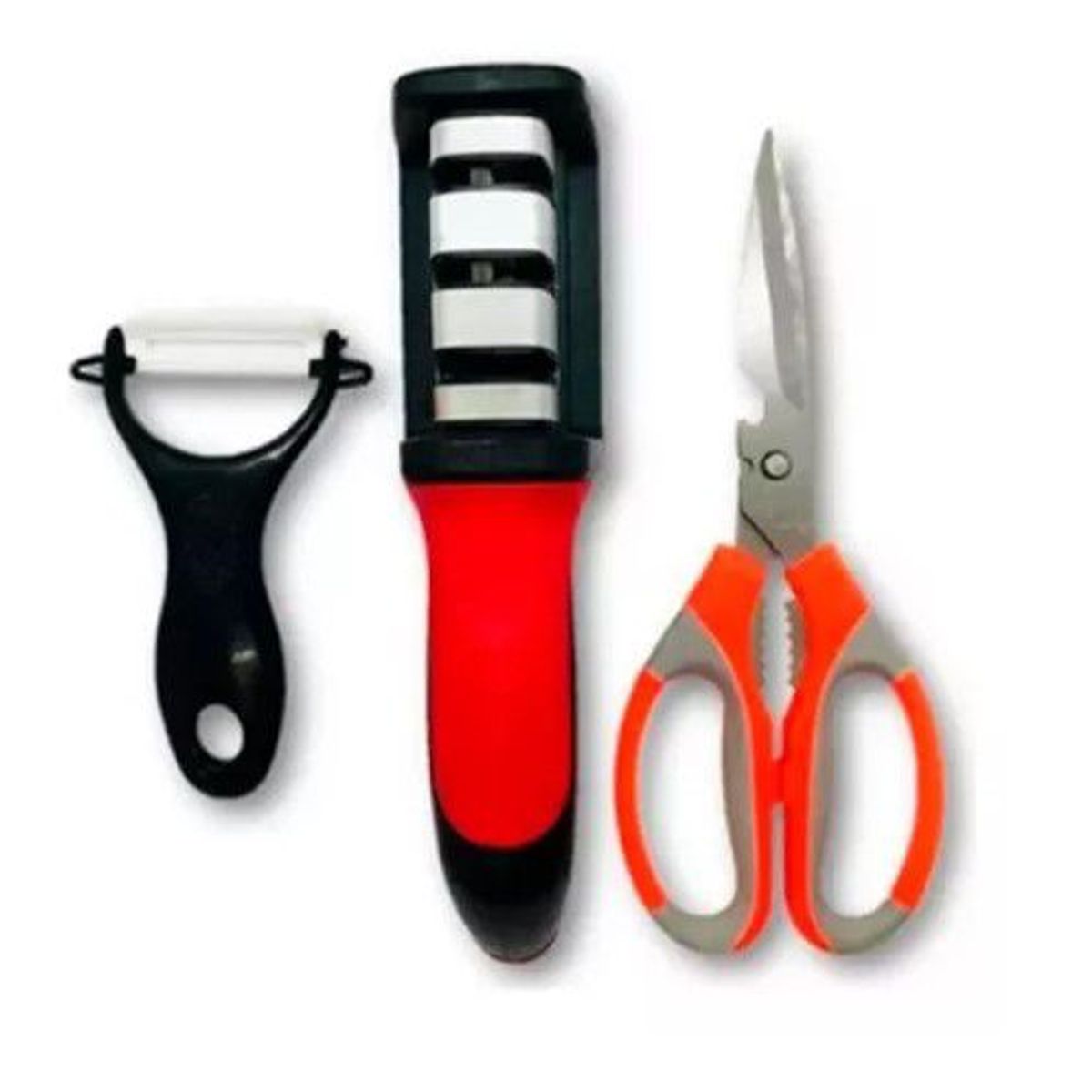 GENERICO - Set X 3  Afilador de Cuchillo, Pelador verdura y Tijera de Cocina