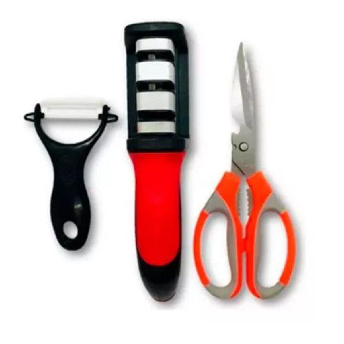 GENERICO - Set X 3  Afilador de Cuchillo, Pelador verdura y Tijera de Cocina