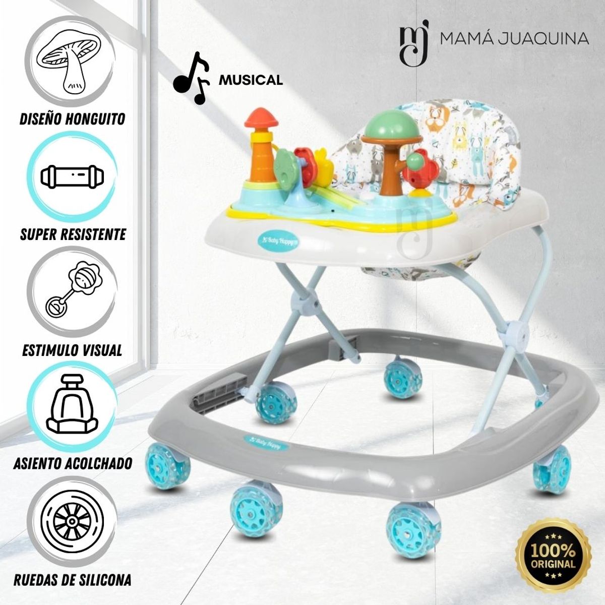 BABY HAPPY - Andador con Tablero Musical «HONGUITO II» Gray
