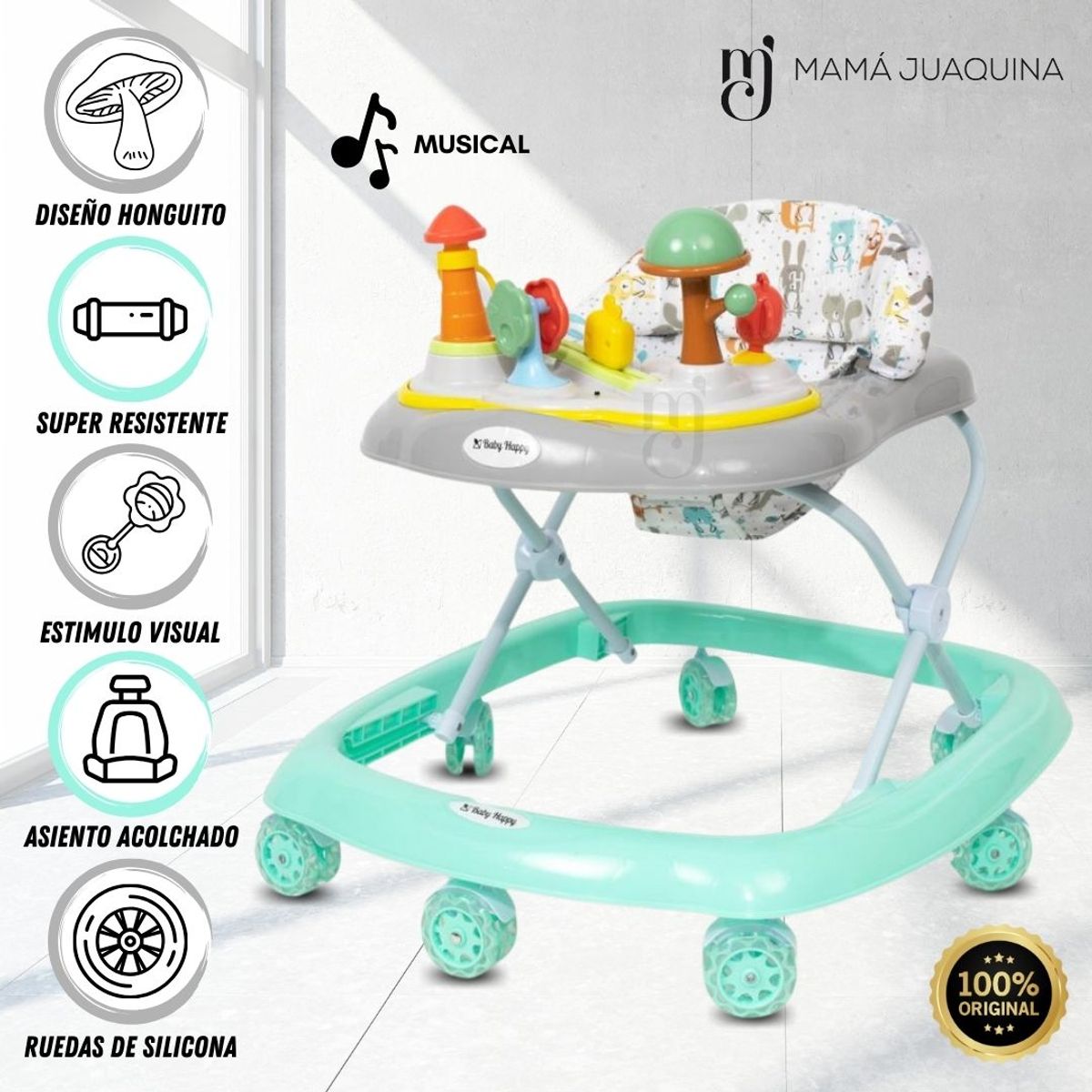 BABY HAPPY - Andador con Tablero Musical «HONGUITO II» Turquesa