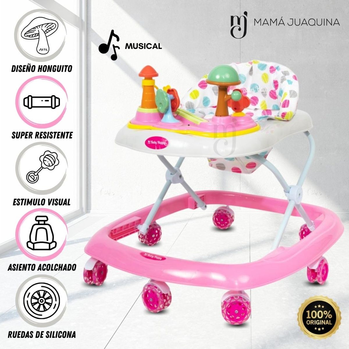 BABY HAPPY - Andador con Tablero Musical «HONGUITO II» Pink