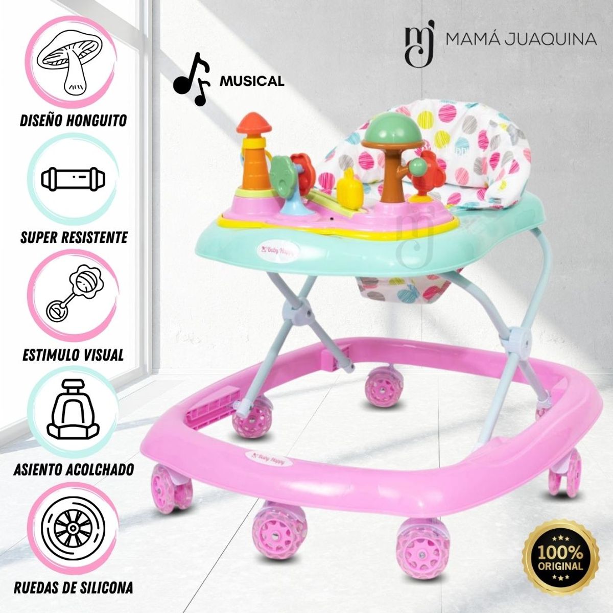 BABY HAPPY - Andador con Tablero Musical «HONGUITO II» Light Pink