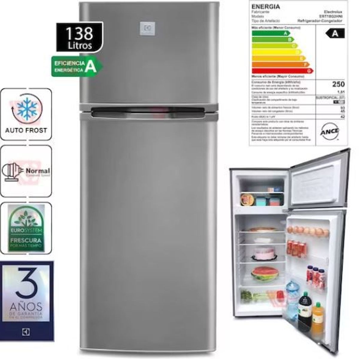 ELECTROLUX - Refrigeradora Electrolux Frost ERT18G2HNI 138 Litros